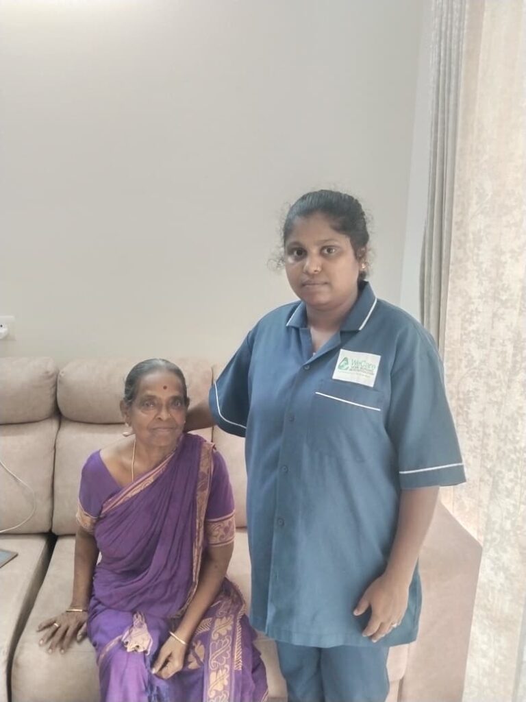 WeCare nurse preparing medication for a patient at home in Udupi (Nursing Gallery)