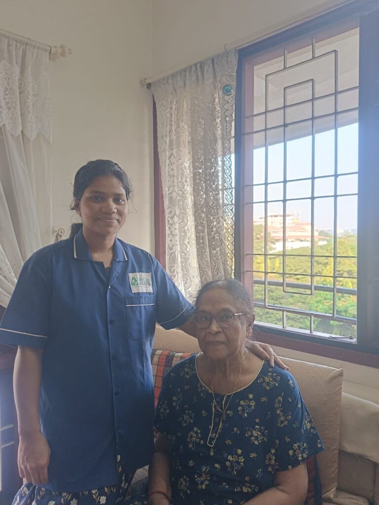 WeCare nurse preparing medication for a patient at home in Udupi (Nursing Gallery)